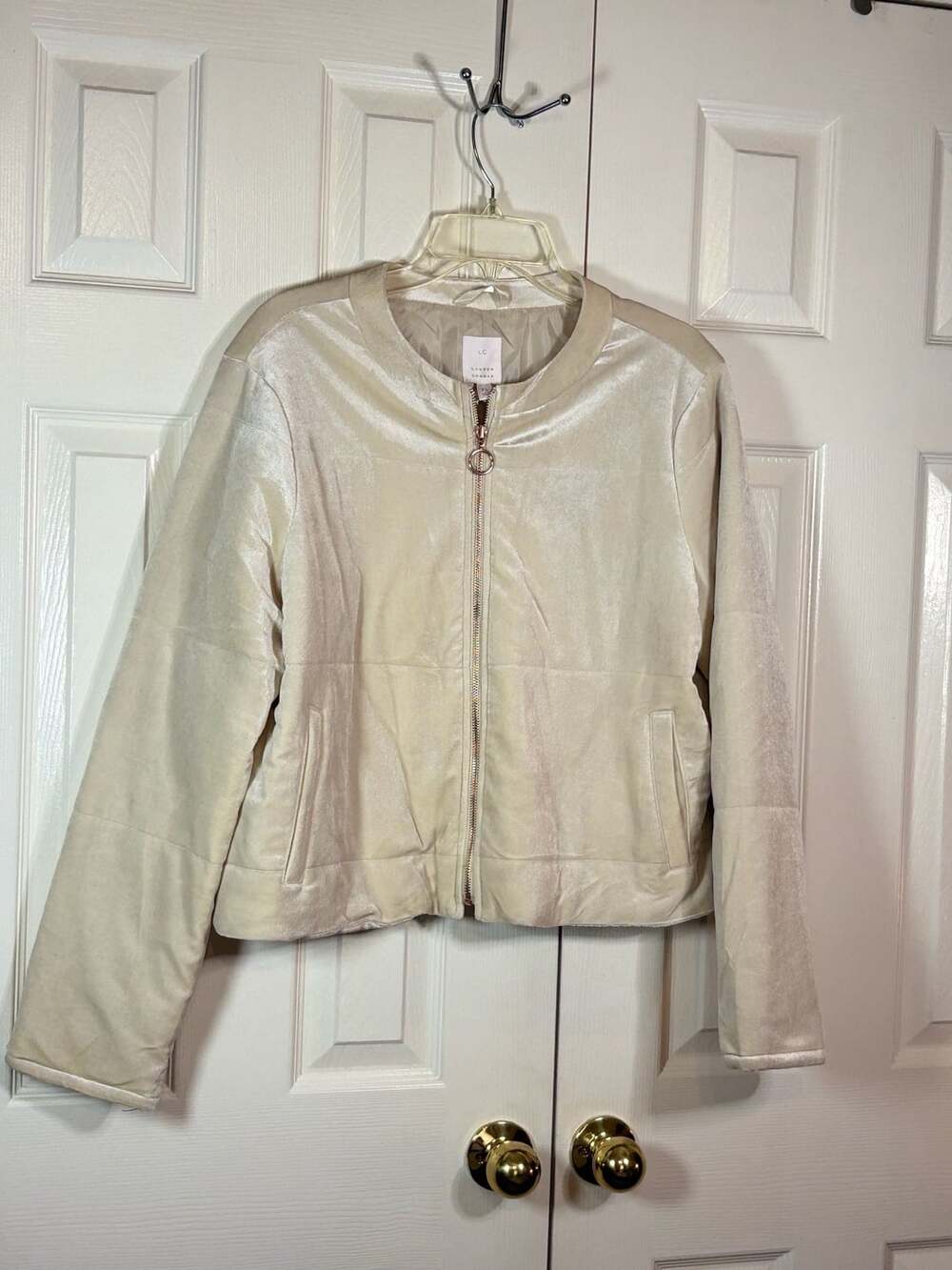 LC Lauren Conrad Women's Zip-Up Velvet Bomber Jacket Almost Yellow Size XL - Picture 6 of 8